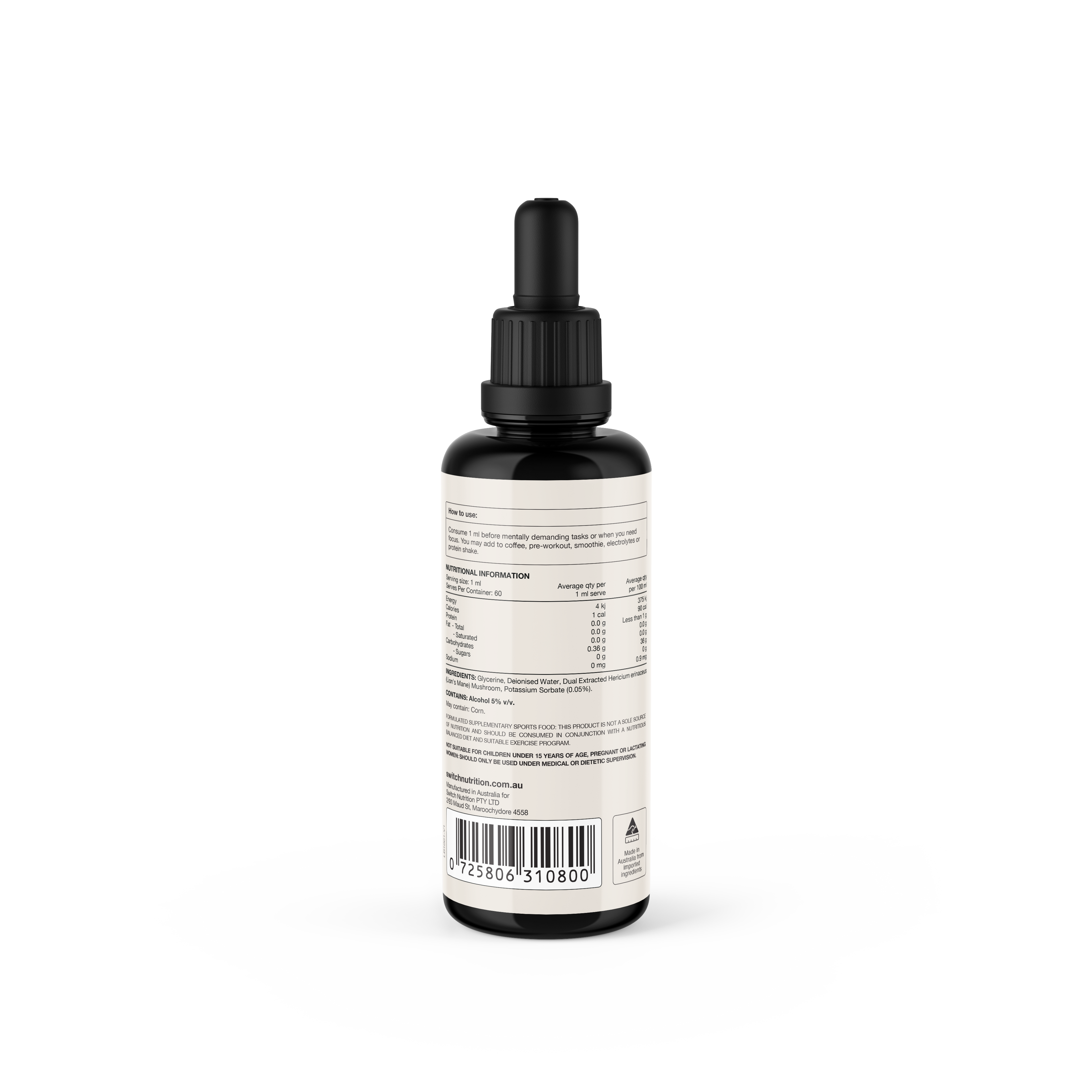 Switch Nutrition Lion's Mane Double Strength 2:1 Mushroom Liquid Extract