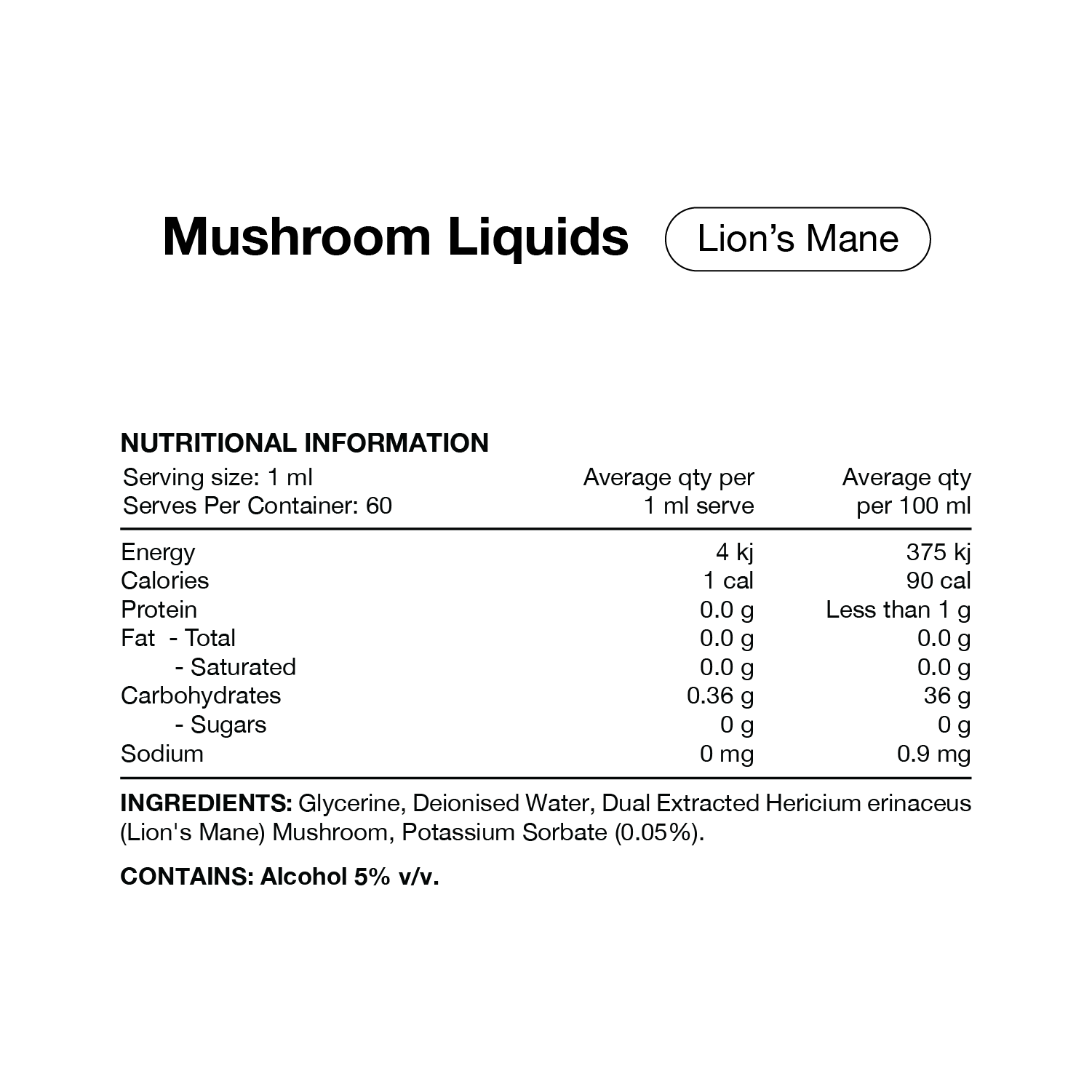 Switch Nutrition Lion's Mane Double Strength 2:1 Mushroom Liquid Extract